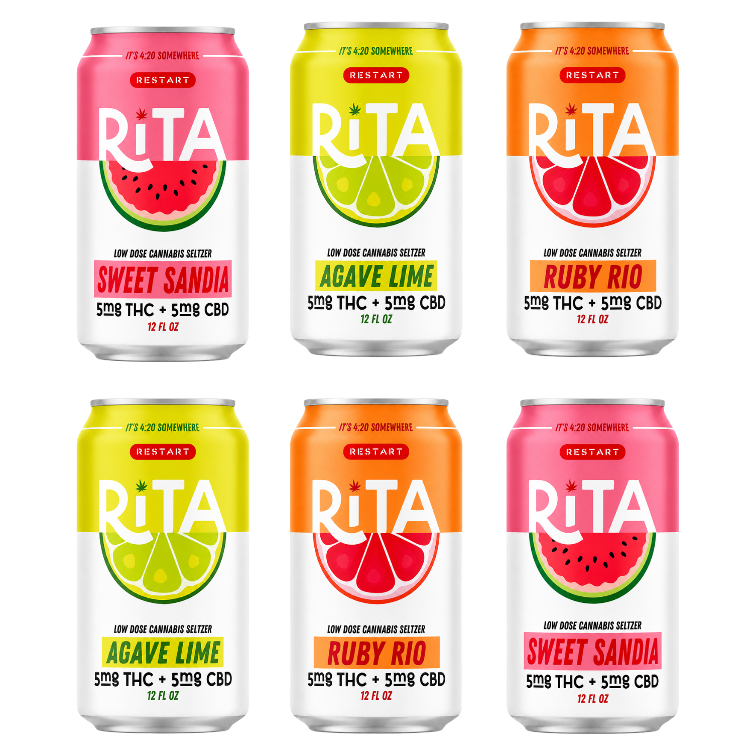 RESTART Rita Delta 9 THC CBD 10MG Cannabis Seltzer Variety 6-pk